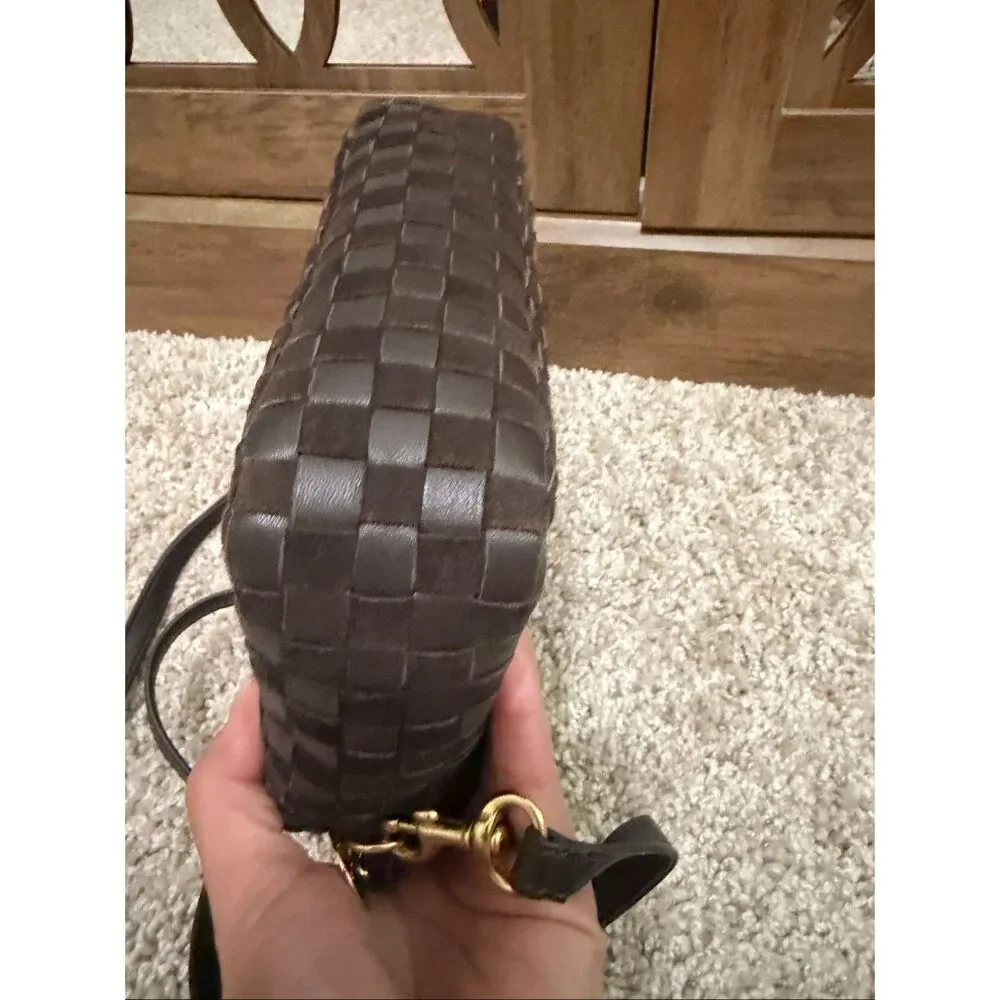 Clare V. Midi Sac in Mahogany Nappa & Suede Woven Checker
